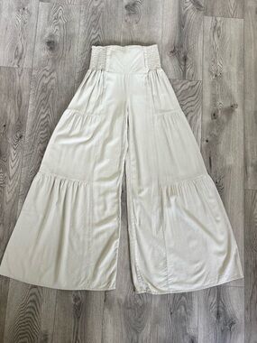 Beige Boho Wide Leg Linen Pants Happily Grey - Women’s Size Small
